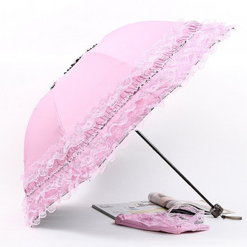 Sun Lace Umbrella Rain Γυναικείο Αντηλιακό Κορεάτικο Τρία Πτυσσόμενη Ομπρέλα UV Clear Princess Αντιανεμικό Δώρο Γάμου Νύφη Ombrello
