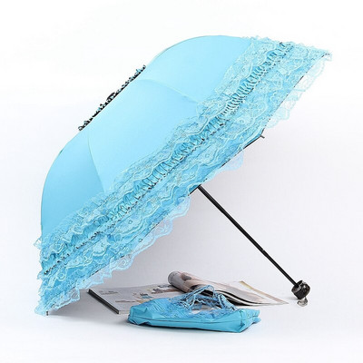 Sun Lace Umbrella Rain Moterų kremas nuo saulės Korėjiečių trijų sulankstomas skėtis UV skaidrus Princess Windproof Wedding Bride Ombrello Dovana