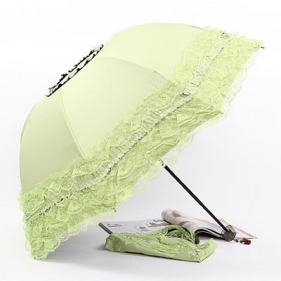 Sun Lace Umbrella Rain Moterų kremas nuo saulės Korėjiečių trijų sulankstomas skėtis UV skaidrus Princess Windproof Wedding Bride Ombrello Dovana