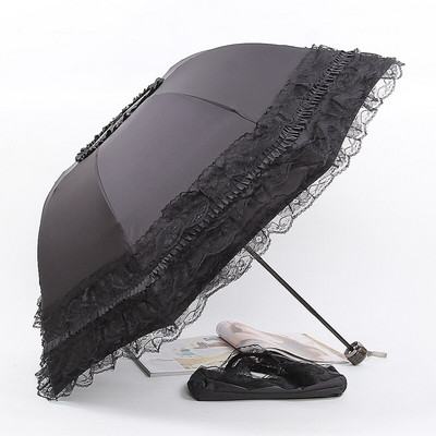 Sun Lace Umbrella Rain Moterų kremas nuo saulės Korėjiečių trijų sulankstomas skėtis UV skaidrus Princess Windproof Wedding Bride Ombrello Dovana