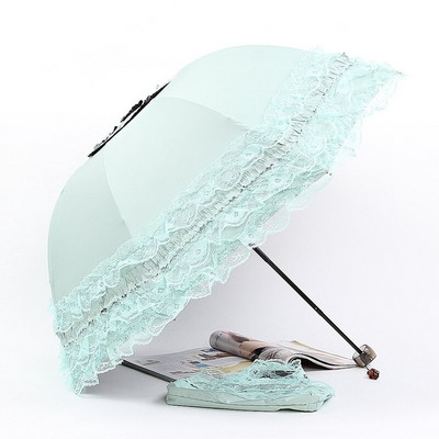 Sun Lace Umbrella Rain Moterų kremas nuo saulės Korėjiečių trijų sulankstomas skėtis UV skaidrus Princess Windproof Wedding Bride Ombrello Dovana