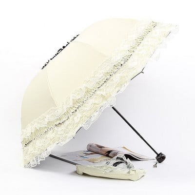 Sun Lace Umbrella Rain Moterų kremas nuo saulės Korėjiečių trijų sulankstomas skėtis UV skaidrus Princess Windproof Wedding Bride Ombrello Dovana