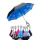 Umbrelă de tip Chuva cu două straturi, pliabilă inversă, rezistentă la vânt, cu suport automat, protecție împotriva ploaiei, mâinile cu cârlig în C pentru mașină U3