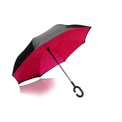 Umbrelă de tip Chuva cu două straturi, pliabilă inversă, rezistentă la vânt, cu suport automat, protecție împotriva ploaiei, mâinile cu cârlig în C pentru mașină U3