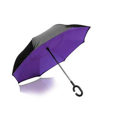 Umbrelă de tip Chuva cu două straturi, pliabilă inversă, rezistentă la vânt, cu suport automat, protecție împotriva ploaiei, mâinile cu cârlig în C pentru mașină U3