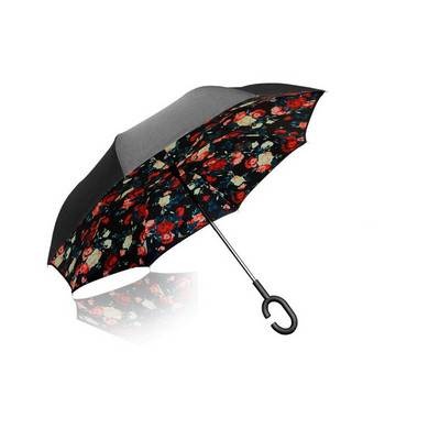 Umbrelă de tip Chuva cu două straturi, pliabilă inversă, rezistentă la vânt, cu suport automat, protecție împotriva ploaiei, mâinile cu cârlig în C pentru mașină U3