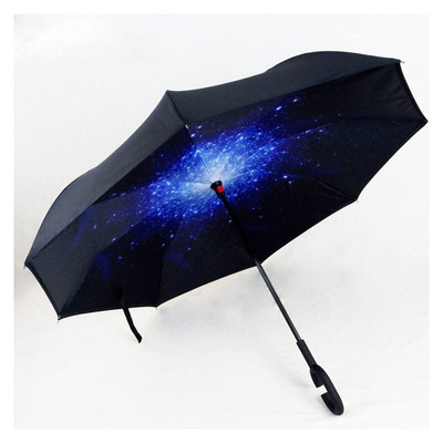 Umbrelă de tip Chuva cu două straturi, pliabilă inversă, rezistentă la vânt, cu suport automat, protecție împotriva ploaiei, mâinile cu cârlig în C pentru mașină U3