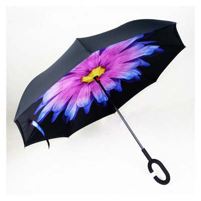 Umbrelă de tip Chuva cu două straturi, pliabilă inversă, rezistentă la vânt, cu suport automat, protecție împotriva ploaiei, mâinile cu cârlig în C pentru mașină U3