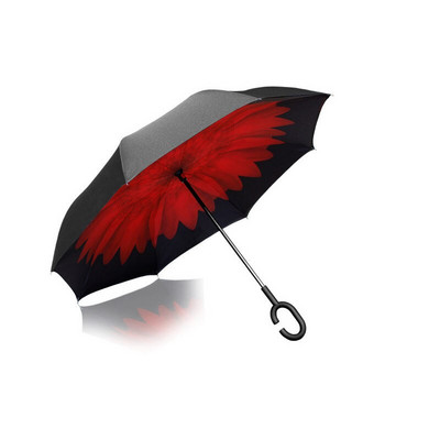 Umbrelă de tip Chuva cu două straturi, pliabilă inversă, rezistentă la vânt, cu suport automat, protecție împotriva ploaiei, mâinile cu cârlig în C pentru mașină U3