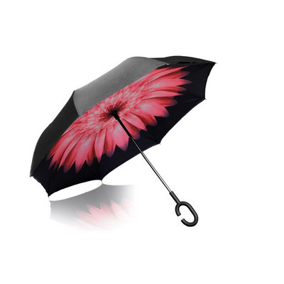 Umbrelă de tip Chuva cu două straturi, pliabilă inversă, rezistentă la vânt, cu suport automat, protecție împotriva ploaiei, mâinile cu cârlig în C pentru mașină U3