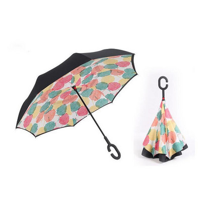 Umbrelă de tip Chuva cu două straturi, pliabilă inversă, rezistentă la vânt, cu suport automat, protecție împotriva ploaiei, mâinile cu cârlig în C pentru mașină U3