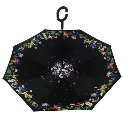 Umbrelă de tip Chuva cu două straturi, pliabilă inversă, rezistentă la vânt, cu suport automat, protecție împotriva ploaiei, mâinile cu cârlig în C pentru mașină U3