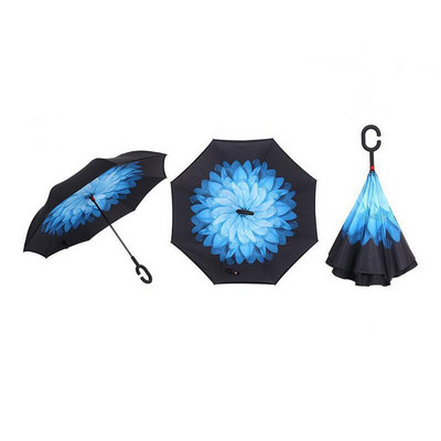 Umbrelă de tip Chuva cu două straturi, pliabilă inversă, rezistentă la vânt, cu suport automat, protecție împotriva ploaiei, mâinile cu cârlig în C pentru mașină U3