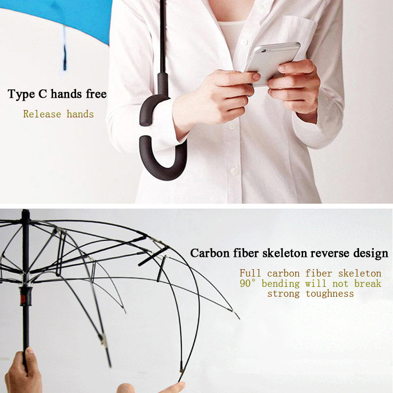 Umbrelă de tip Chuva cu două straturi, pliabilă inversă, rezistentă la vânt, cu suport automat, protecție împotriva ploaiei, mâinile cu cârlig în C pentru mașină U3