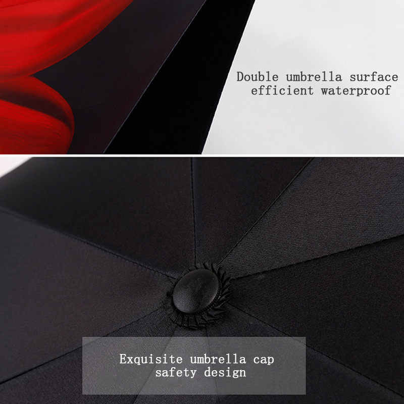 Umbrelă de tip Chuva cu două straturi, pliabilă inversă, rezistentă la vânt, cu suport automat, protecție împotriva ploaiei, mâinile cu cârlig în C pentru mașină U3