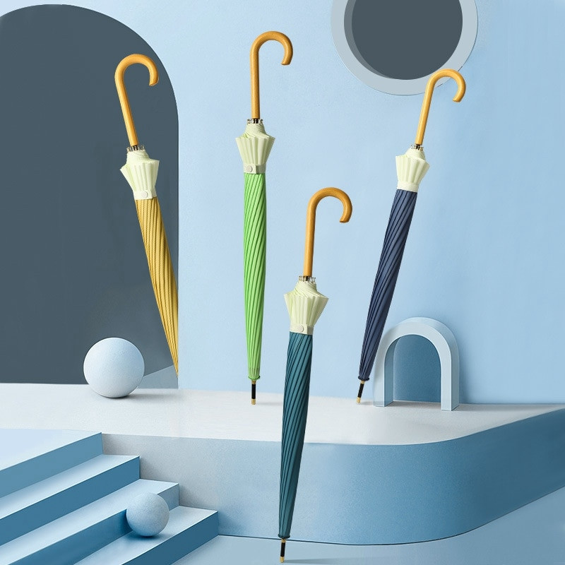 16K zakrivený dáždnik s rukoväťou, dáždnik pre mužov a ženy, zosilnený vetruodolný golfový dlhý dáždnik v japonskom štýle, osviežujúci dáždnik pre chlapcov a dievčatá