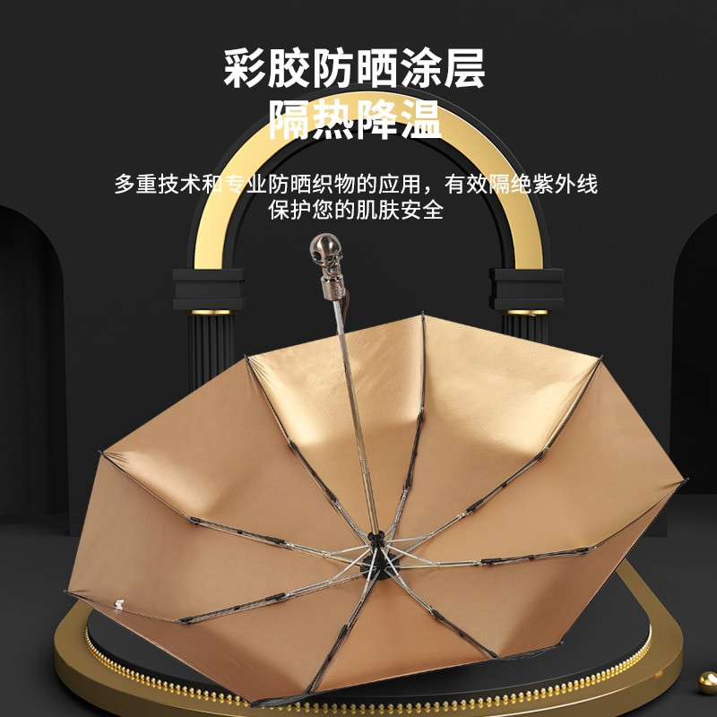 Vetruodolný skladací automatický dáždnik s rukoväťou lebky, dáždnik pre ženy, luxusný veľký vetruodolný dáždnik