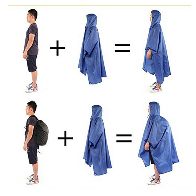 3 v 1 turistický pončo, pršiplášť, batoh, nepremokavá plachta s kapucňou, poľovnícky pončo, vonkajší kempingový stan, markíza, prístrešok