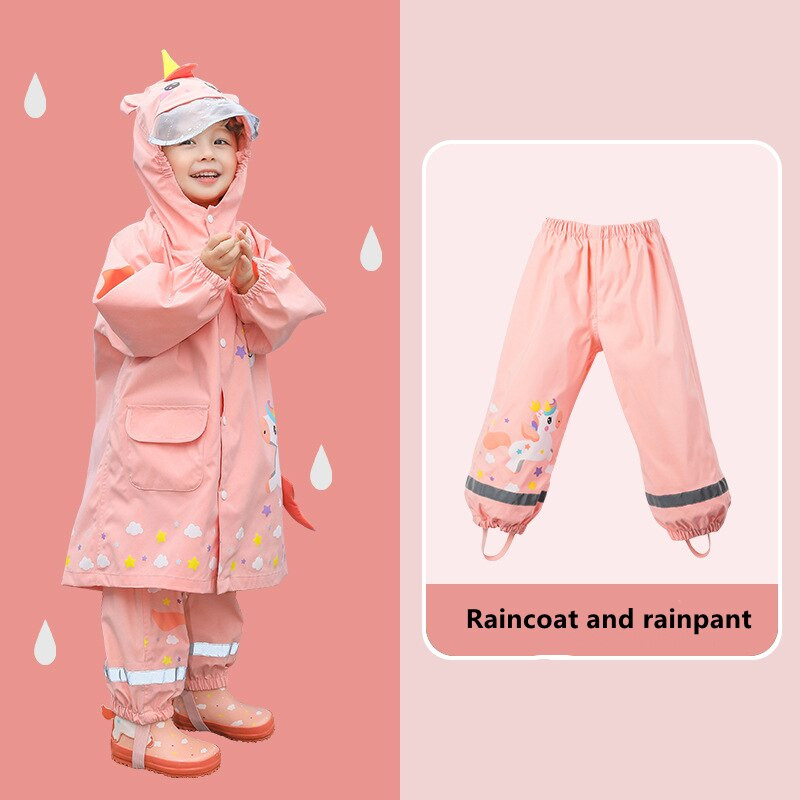 1-10 години Детски дъждобран Деца Момчета Момичета Водоустойчиви дъждобрани С качулка Анимационен динозавър Бебешки дъждобран и дъждоустойчив панталон