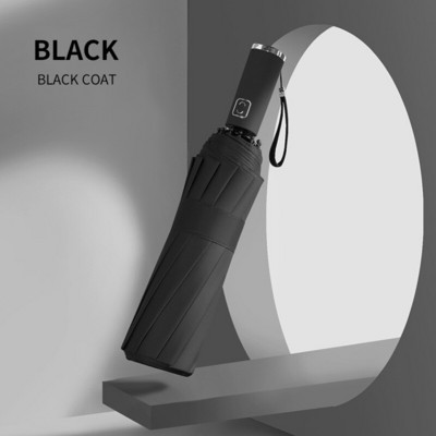 Umbrelă automată rezistentă la vânt pentru bărbați, 12 coaste, dungi reflectorizante, femei, femei, bărbați, 3 umbrele pliante de ploaie, bărbați