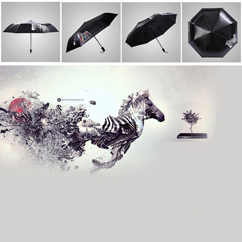 YADA Creativ Schimbarea Culorii Model Zebr Umbrelă pliabilă ploioasă Anti-UV Rezistent la ploaie Protecție solară Umbrele de soare Femei YS013