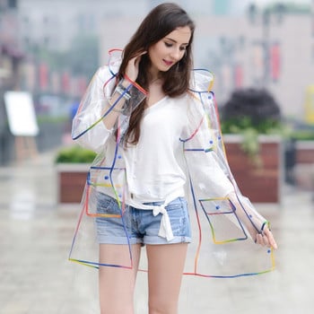 Νέα μόδα Διαφανές Rainbow Edge Αδιάβροχο Αδιάβροχο EVA Poncho Παλτό βροχής Γυναικείο Μπουφάν για εξωτερικούς χώρους Clear Raincoats PVC Rainwear