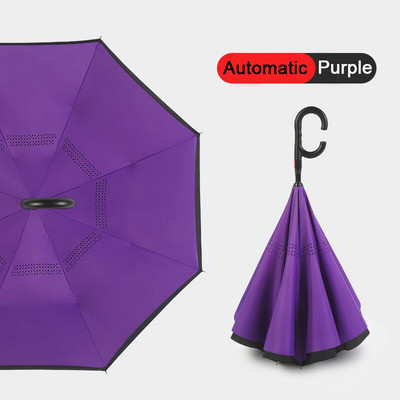 2021 Skladací dáždnik s dlhou stopkou, dvojvrstvový, vetruodolný, s obráteným C-háčikom pre mužov, golfový dáždnik, s obráteným dáždnikom do auta