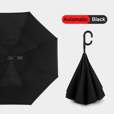 2021 Skladací dáždnik s dlhou stopkou, dvojvrstvový, vetruodolný, s obráteným C-háčikom pre mužov, golfový dáždnik, s obráteným dáždnikom do auta