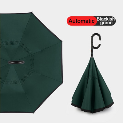 2021 Skladací dáždnik s dlhou stopkou, dvojvrstvový, vetruodolný, s obráteným C-háčikom pre mužov, golfový dáždnik, s obráteným dáždnikom do auta