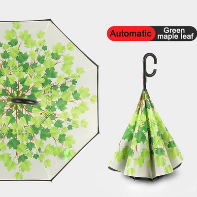 2021 Skladací dáždnik s dlhou stopkou, dvojvrstvový, vetruodolný, s obráteným C-háčikom pre mužov, golfový dáždnik, s obráteným dáždnikom do auta