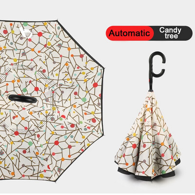 2021 Skladací dáždnik s dlhou stopkou, dvojvrstvový, vetruodolný, s obráteným C-háčikom pre mužov, golfový dáždnik, s obráteným dáždnikom do auta