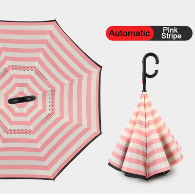 2021 Skladací dáždnik s dlhou stopkou, dvojvrstvový, vetruodolný, s obráteným C-háčikom pre mužov, golfový dáždnik, s obráteným dáždnikom do auta