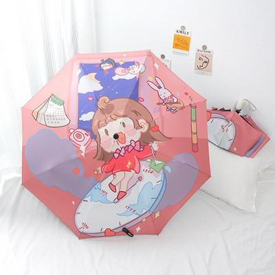 Automatický slnečný dáždnik s kreslenými zvieratami, daždivý, solárny dáždnik, opaľovací krém, UV ochrana, skladací dievčenský krásny slnečník