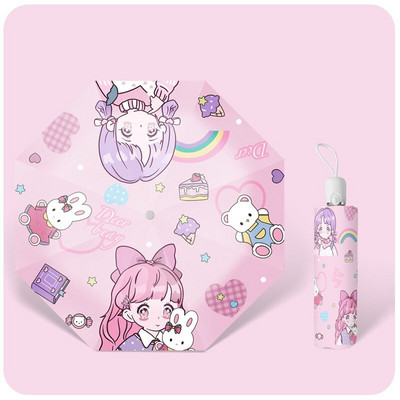 Automatický slnečný dáždnik s kreslenými zvieratami, daždivý, solárny dáždnik, opaľovací krém, UV ochrana, skladací dievčenský krásny slnečník