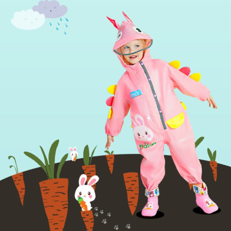 Nepremokavý detský pršiplášť, priehľadný veľký okraj, kapucňa, kombinéza do dažďa, chlapci a dievčatá, jednodielne kreslené dinosaury, pršiplášťové nohavice