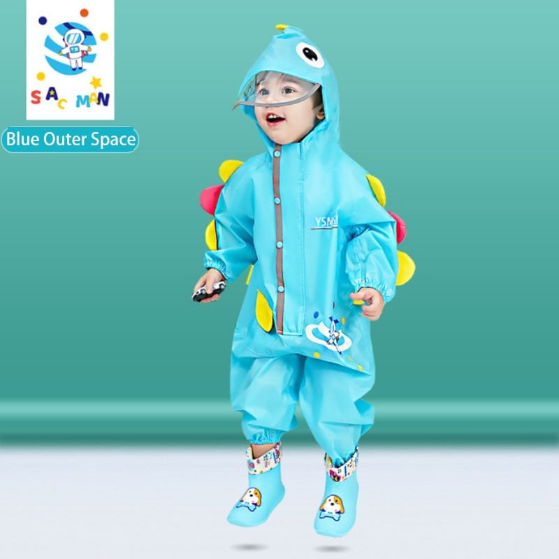 Nepremokavý detský pršiplášť, priehľadný veľký okraj, kapucňa, kombinéza do dažďa, chlapci a dievčatá, jednodielne kreslené dinosaury, pršiplášťové nohavice