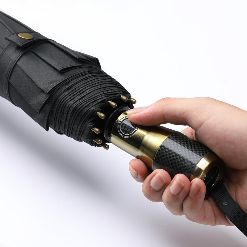 Veliki automatski kišobran s ručkom od karbonskih vlakana Poslovni sklopivi muški kišobrani otporni na vjetar 10 rebara Golf suncobran Vanjski kišobran
