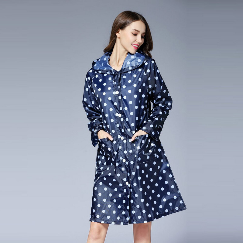 Moteriškas lietpaltis ilgas mados mielas taškelių lietpaltis Moteriškas apsiaustas nuo lietaus pončo vandeniui atsparus lietaus drabužis gobtuvai Pončo lauko striukė