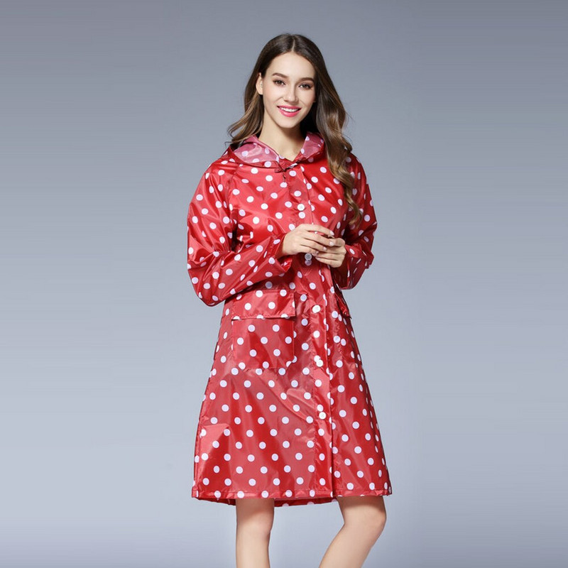 Moteriškas lietpaltis ilgas mados mielas taškelių lietpaltis Moteriškas apsiaustas nuo lietaus pončo vandeniui atsparus lietaus drabužis gobtuvai Pončo lauko striukė