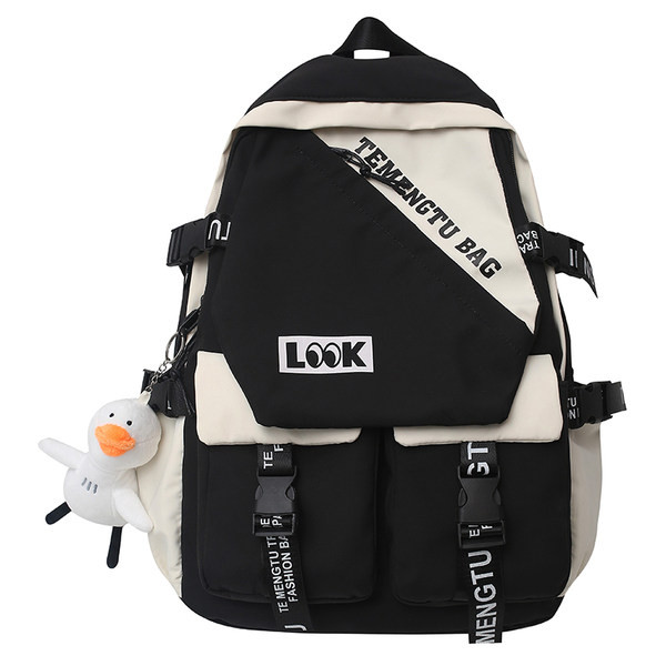 Rucsac modern pentru bărbați din material textil cu inscripție și element 3D