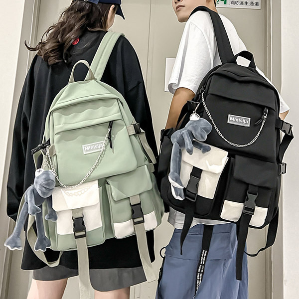 Naujo modelio vyriška tekstilinė kuprinė su priekinėmis kišenėmis ir metaline grandinėle