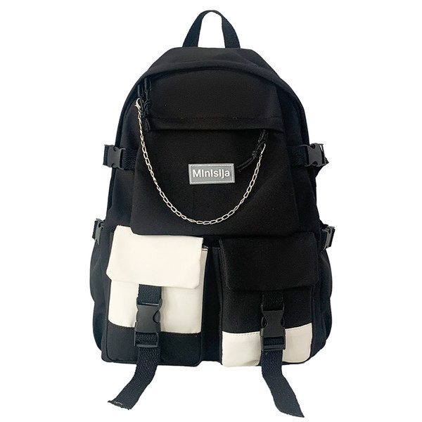 Naujo modelio vyriška tekstilinė kuprinė su priekinėmis kišenėmis ir metaline grandinėle