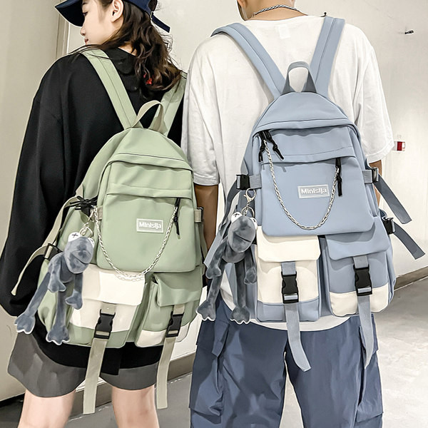 Naujo modelio vyriška tekstilinė kuprinė su priekinėmis kišenėmis ir metaline grandinėle