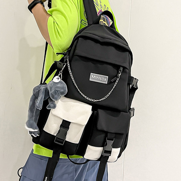 Naujo modelio vyriška tekstilinė kuprinė su priekinėmis kišenėmis ir metaline grandinėle