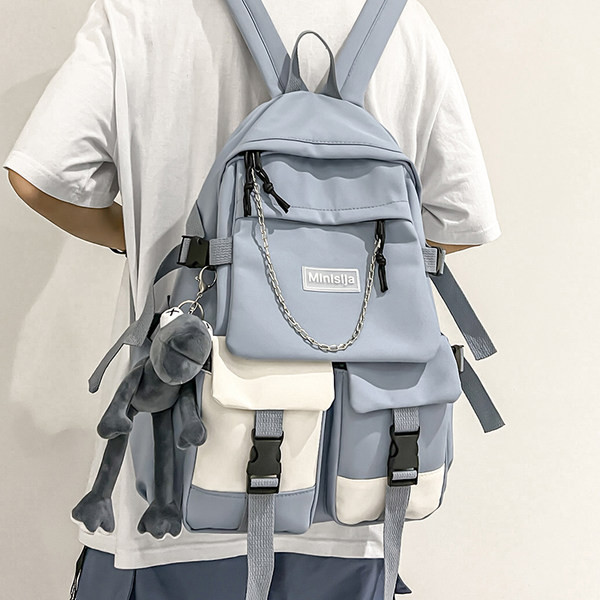 Naujo modelio vyriška tekstilinė kuprinė su priekinėmis kišenėmis ir metaline grandinėle