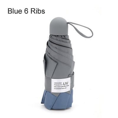 6/8 rebrový mini dáždnik s ochranou proti UV žiareniu, malý skladací dáždnik, vetruodolný, prenosný vreckový dáždnik pre ženy a mužov, detský cestovný dáždnik