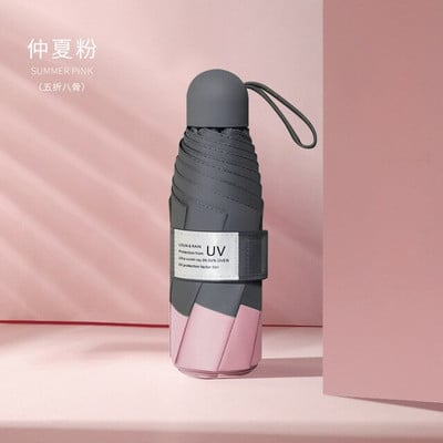 Mini slnečník, 6 rebier, vetruodolný, proti UV žiareniu, 5 skladacích slnečníkov, prenosný cestovný dáždnik pre ženy