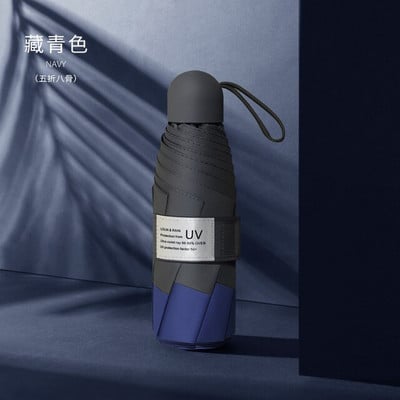 Mini slnečník, 6 rebier, vetruodolný, proti UV žiareniu, 5 skladacích slnečníkov, prenosný cestovný dáždnik pre ženy