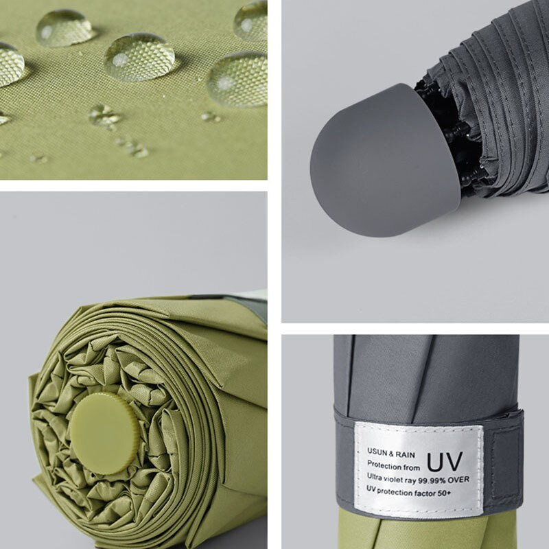 Mini slnečník, 6 rebier, vetruodolný, proti UV žiareniu, 5 skladacích slnečníkov, prenosný cestovný dáždnik pre ženy