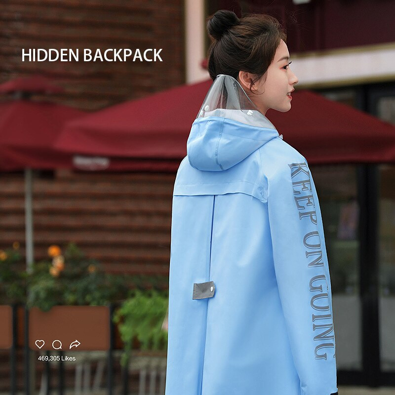 Módna dámska dlhá pršiplášťová pončo nepremokavá pršiplášťová bunda s kapucňou a rukávmi a vreckom, outdoorová turistická pršiplášť